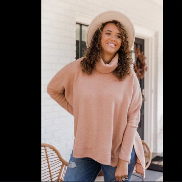 Pink Lily Cherish peach pink We Can Go the Distance cozy Sweater sz M/L - Picture 1 of 9